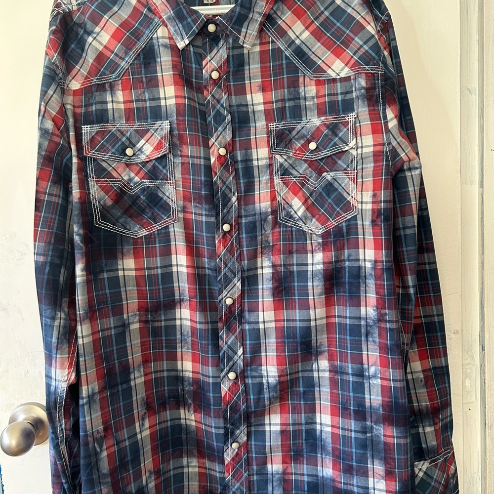 Men's Plaid Shirt - Red and Blue